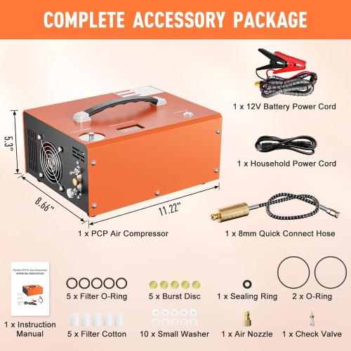 PCP Air Compressor, 4500PSI/30Mpa Scuba Tank Compressor, DC12V/AC120V PCP Airgun Compressor Auto-stop, Oil/Water-Free High Pressure Air Compressor Pump for Paintball, Air Rifle, Built-in Fan Cooling