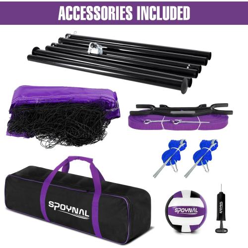 Outdoor Portable Volleyball Net Set with Adjustable Height Steel Poles, Volleyball, Anti-sag Winch System, Pump, Boundary Line, and Carry Bag for Backyard, Beach, Lawn