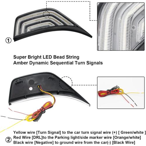 Front Fender Air Vent Led Turn Signal Side Marker Lights Compatible with Wrangler JL JLU 2018-2024 & For Gladiator JT 2020-2023 White DRL & Amber Yellow Dynmaic Sequential Blink(Clear Lens)