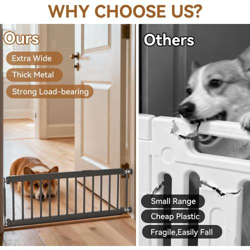 Short Dog Gate,18-45 Adjustable Extra Wide Metal Dog Gate to Step Over, 10 Tall Small Pet Gate with 3 Extension Kits for Doorway、Stair.