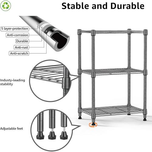 Black 11.8 D x 17.7 W x 26.3 H Shelving 450 lbs Steel Storage Shelving 3-Tier Utility Shelving Unit Steel Organizer Wire Rack for Home,Kitchen,Office (11.8 D x 17.7 W x 26.3 H)