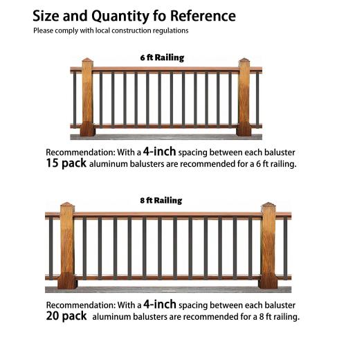 ZONEGRACE 50 Pack Black Aluminum 32.25 Inch Deck Railing Balusters (Rectangle) with End Caps & Stainless Screws, Outdoor Face Mount Metal Spindles for Porch Stair