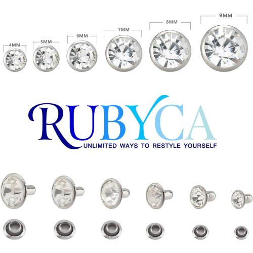 RUBYCA 600 Sets Czech White Clear Crystal Rhinestone Rapid Rivets Silver Color Metal Studs DIY LeatherCraft Kit for Clothing, Wedding, Art and Crafts with a Leather Hole Punch Tool