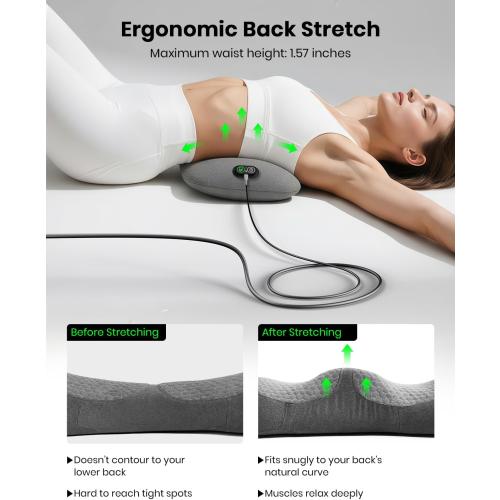 Triple Fusion Back Massager with Stretching, Vibration and Heat, 3-in-1 Electric Lumbar Pillow for Lower Back Tension Relief, Deep Tissue Relaxation Massage for Home, Office, Bed, Sofa, and Car Use