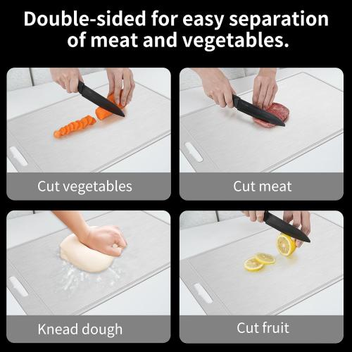 Titanium Cutting Board 100% Pure Cutting Boards With Juice Groove Metal Grade Food Double Sided Chopping Board for Cutting Meats Vegetables Fruits(Titanium-X-Large)