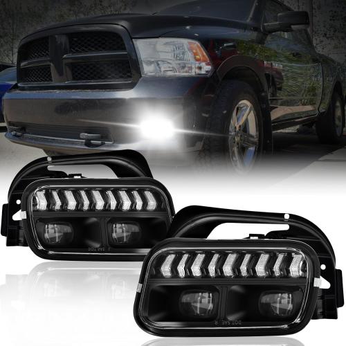 LED Fog Lights for Dodge Ram 2009-2012 1500, 2010-2018 2500, 2010-2018 3500 with Daytime Running Lights DRL Set Assembly 1 Pair Driving Fog Lamps Replacement