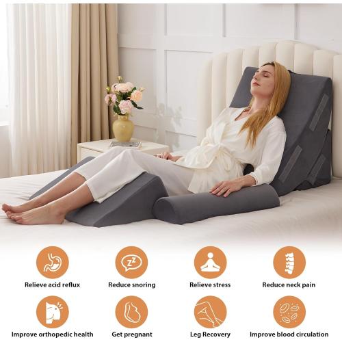 4PCS Wedge Pillow Set for After Surgery, Orthopedic Bed Wedge Pillow for Back Pain Relief, Sitting up in Bed,Recovery, Acid Reflux, Snoring, Body Pillow for Sleeping,Leg,Shoulder Support, Velvet Grey