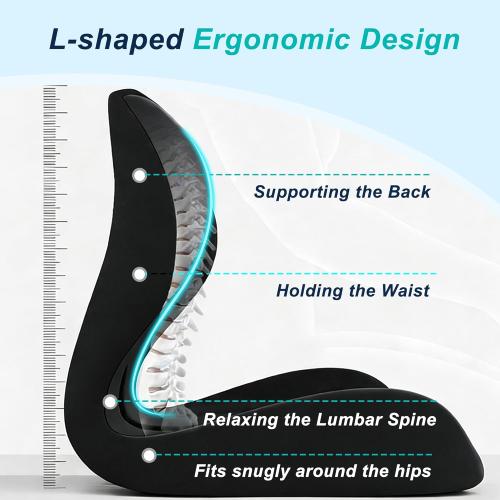 Seat Cushion for Office Chair and Car, Lumbar Support Pillow for Office Chair, Memory Foam Ergonomic Seat Cushion for Long Sitting, Back & Tailbone Pain, Sciatica - Black