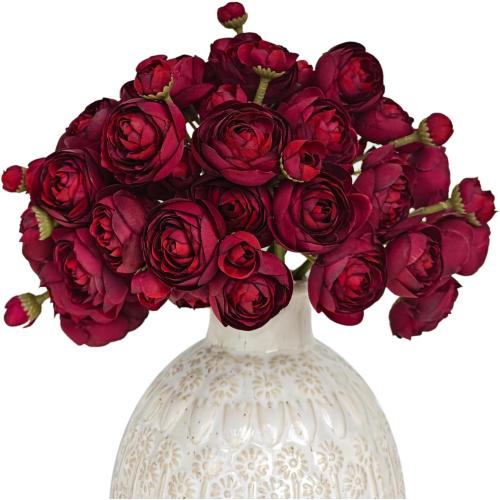 Set of 18 Color red Letjolt Ranunculus Artificial Flower 18 Pcs Red Silk Ranunculus Wedding Bouquet Engagement Centerpieces Arrangements Bridal Shower Decorations Home Decor, Dark Red