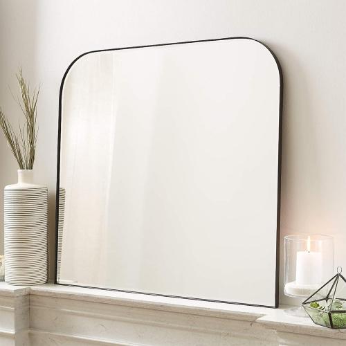 34x40'' Large Matte Black Arched Mantel Mirror Rounded Corner Wall Mirror for Bathroom, Living Room or Powder Room
