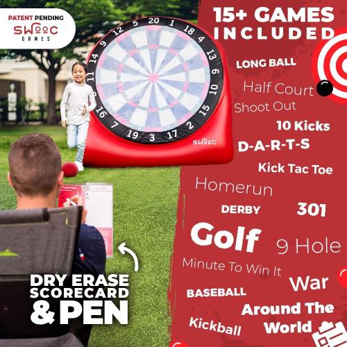 Swooc Games - Inflatable Giant Kick Darts (15  Ways to Play) - Jumbo Soccer Dartboard w/Air Pump - Big Carnival Games - Giant Outdoor Games - Oversized Dart Board Yard & Lawn Game for Kids & Adults