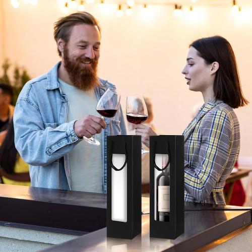 mekueeex 36 Pcs Single Wine Bottle Gift Bag, Clear Window Wine Bags for Wedding Reusable Flower Boxes Bulk with Handles for Holiday Birthday(Black)
