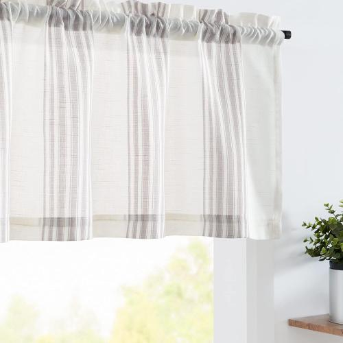 jinchan Striped Linen Valance Curtain 16 Inch Vertical Striped Valance for Kitchen Bathroom Light Filtering Rod Pocket Cottagecore Farmhouse Semi Sheer Short Window Curtain 1 Panel Grey
