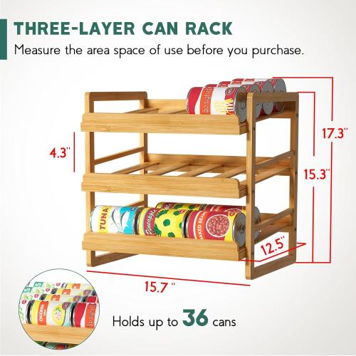 Bamboo Can Organizer for Pantry, 3 Tier Stackable Can Storage Organizer Pantry with Label Sticker and Marker Pen, Can Holders for Cabinet and Can Rack Organizer (Natural Bamboo)