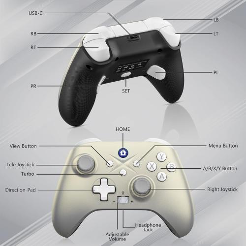 Silver Dinosoo Special Edition Wireless Controller for Xbox Series X/S/Xbox One, PC, Dual Vibration TURBO Function Headphone Jack Macro Function Lunar Shift - Upgrading with a PC before connecting to Xbox