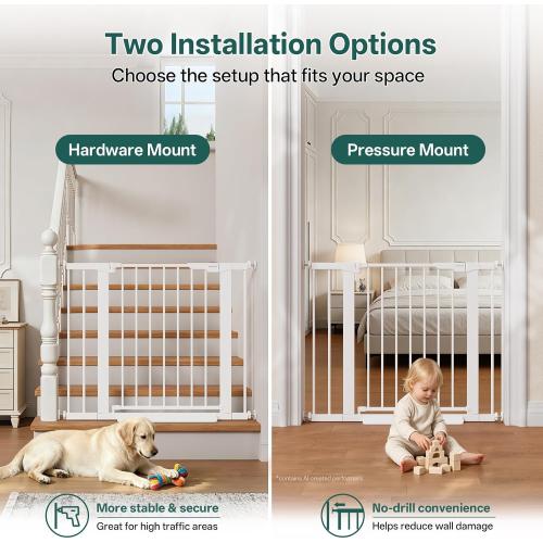 InnoTruth 27-36.6 in Wide Baby Gate for Stairs and Doorways, White | Indoor Metal Dog Gate for Pets, Auto Close 2 Way Swing Walk Through Door, Double Lock & Y-Bolts, Pressure or Hardware Mount