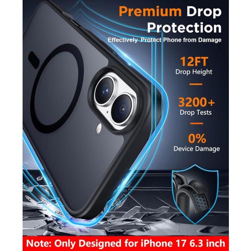 SPIDERCASE Only Designed for iPhone 17 Case, Magnetic Translucent with [2PCS Tempered Glass Screen Protector] [Military Grade Drop Protection] Anti-Fingerprint Case Just for iPhone 17 6.3, Black