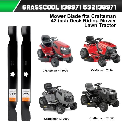Grasscool 138971 Blades for Craftsman 42 inch Mower with 5-Star Mounting Pattern LT1000 LT2000 T110 YT3000 42'' Deck Cut Zero Turn Riding Repalce 532138971