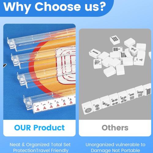 4PCS Mahjong Racks with Pushers,Clear Acrylic American Majiang Tile Racks,Imports Modern Mahjong Racks with Built-in Pushers