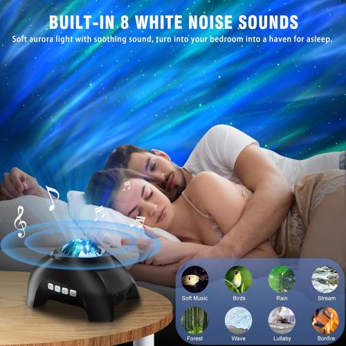 Northern Lights Aurora Projector for Bedroom with Music Bluetooth Speaker and White Noise, Galaxy Projector, Starry Night Light Projectors for Kids Adults Gaming Room