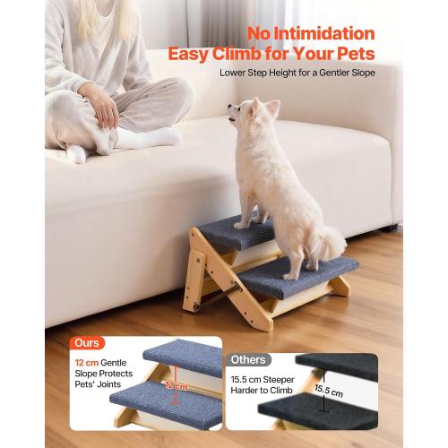 VEVOR Wood Pet Stairs, 2-Step Dog Stairs for Beds, Sofa & Cars, 110lbs Load Capacity, Floded Flat Design, Stable & Sturdy Cat & Dog Step Ladder for Small Medium Large Older Pet Puppy Essentials