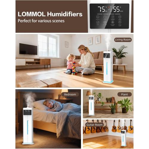 Cool Mist Humidifiers for Bedroom, Ultrasonic 2.4Gal 9L Quiet Top-Fill, Easy Clean with Essential Oil Tray, 360°Nozzle, 4 Speed, Remote, 60H Runtime, for Baby, Adults, Plants, Home, House, Large Room