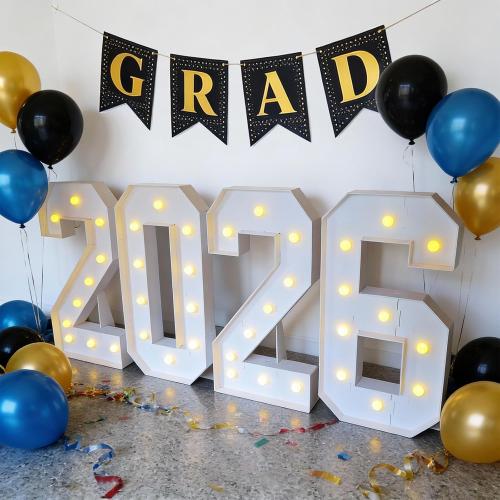 4ft 2026 Light Up Numbers Class of 2026 Graduation Decorations Large Sign Big Grad Mosaic Foam Board Giant Jumbo Lighted Marquee Letters 4 Feet Tall with Lights High School College Party Prom Decor