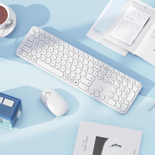 seenda Wireless Keyboard and Mouse, USB & Type C 2-in-1 Receiver, SK73-3 Full Size White Wireless Keyboard Mouse Combo, Compatible for Windows, MacBook Pro/Air, Laptop, Desktop, PC - White