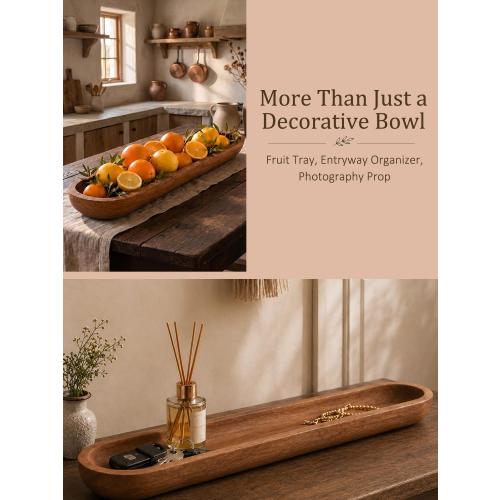 Wooden Dough Bowls for Decor Approx 29 Inch, Large Long Wooden Bowl | Hand Carved Rustic Farmhouse Extra Long Tray for Table Centerpiece, Living Room, Home Decor, Candle Bowl