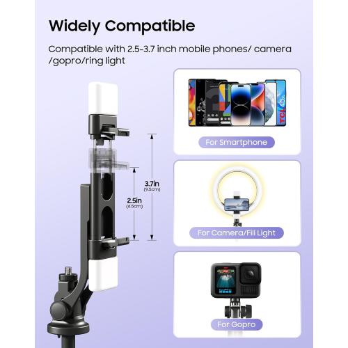 53'' Selfie Stick Tripod with Light, Enhanced 4-Leg Cell Phone Stand Camera Tripod with Rechargeable Wireless Remote & 2 Fill Light, Portable Selfie Stick Travel Essentials for iPhone Android