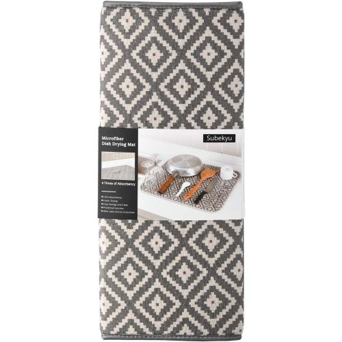 Dish Drying Mat for Kitchen 2 Pack, Ultra Absorbent Microfiber Dishes Drainer Mats by Subekyu,19.2 by 15.8 Inch(Rhombus)
