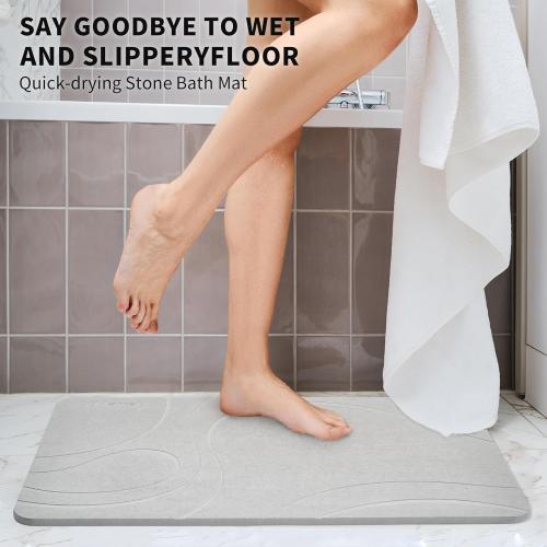 Stone Bath Mat, Quick Drying Diatomaceous Earth Bath Mat, Super Absorbent Stone Bath Mats for Bathroom, Non-Slip Diatomite Stone Bath Mat, Easy to Clean(23.6 x 15.4 Light Gray)