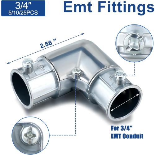 Gisafai 10 Pcs EMT Conduit Fittings Inside Corner Pull Elbow, EMT 90 Degree Metal Conduit Capped Corner Coupling, Combo Head Set Screw, Zinc Die Cast, Silver (3/4 Inch)