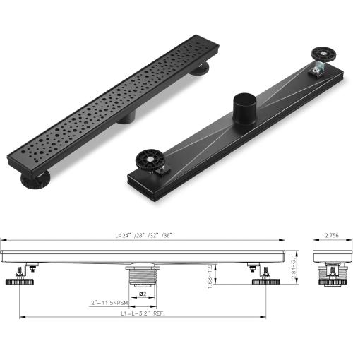 Linear Shower Drain 24 Inch, Bubbles Shower Drain SUS-304 Stainless Steel, 51L/Min Fast Drainage Floor Linear Drain, US Standard CUPC Certified, Matte Black, SD-099