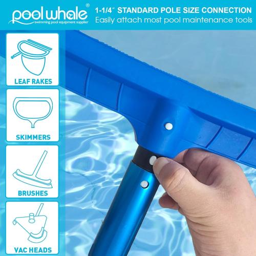 Premium 15 Foot Telescopic Swimming Pool Pole, Adjustable 3 Piece Extendable Pool Cleaning Pole, Blue Anodized Aluminum - for Skimmer Nets, Vacuum Heads and Brushes