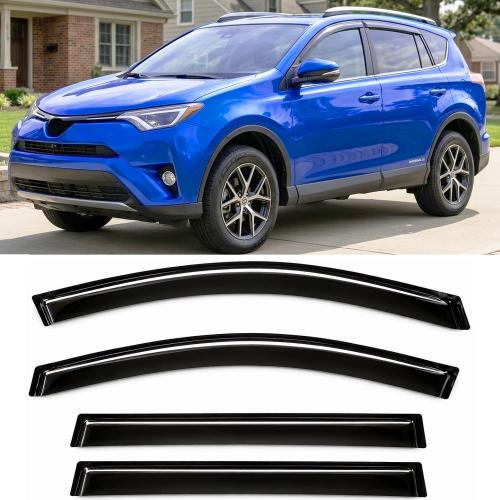 2013-2018 Tape-On Rain Guards Side Window Deflector Visors for Toyota RAV4 LE XLE SE Limited Platinum Black 2014 2015 2016 2017
