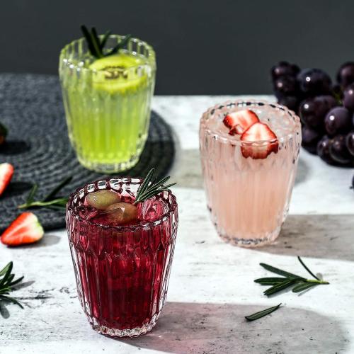 Everest Global Orogami Juice Glasses 9.3 oz. set of 6 from 1500 C Tabletop Stripe Cup Old Fashion Tumbler Antique European Style woman Drinking Water Glassware Whiskey Iced-tea Beverage Milk Soda Coke for Home