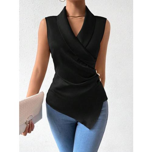 Blouses for Women Trendy Solid Color Slimming Fit Sleeveless Shirt Fashion Tops Tee