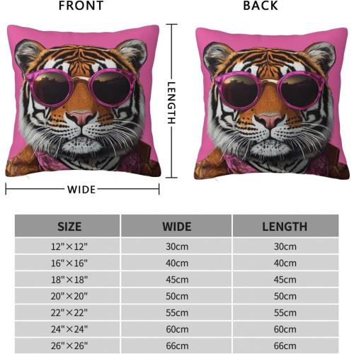 Tiger Throw Pillow Cover 18x18Inch, Tiger with Sunglasses, Home Set for Spring Summer Decorations Outdoor Decor Farmhouse Cushion Case for Home Holiday