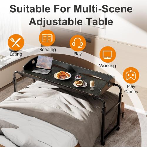 BYMECOST Laptop Desk for Bed, Adjustable Height & Length Laptop Bed Table,Overbed Table with Wheels for King & Queen Size Beds,Rolling Standing Desk,Over Bed Desk for Working Reading Eating