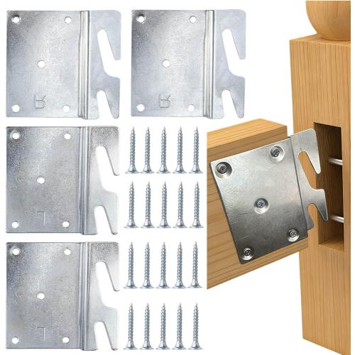 4 Pcs Bed Rail Hooks Plates, Universal Bed Frame Brackets for Headboard Footboard, Replacement Parts with Mounting Screws (96x93mm/3.78x3.66inch)
