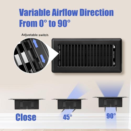 Floor Vent Covers, 4x10 Floor Register Heavy Duty Steel Vent Covers for Home Floor and Sidewall, Heat Air Vent Covers with Easy Adjust Air Supply Lever, Rust Proof Finish Air Registers Black, 10 Pack