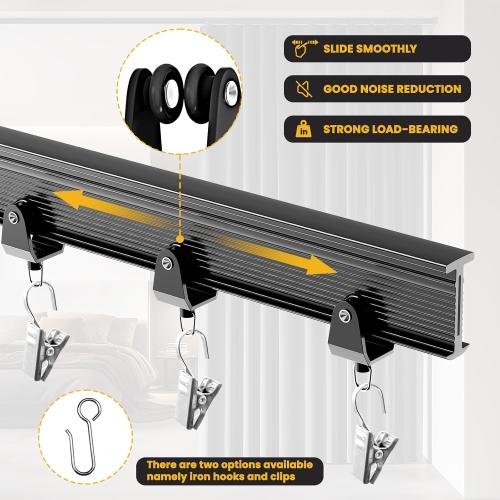Flexible Bendable Ceiling Curtain Track, Ceiling Mount for Curtain Rail with Track Curtain System, Room Divider, Ceiling Curtain Rod, RV Ceiling Track for Curtains, 9.8 FT/ 3 M, Black