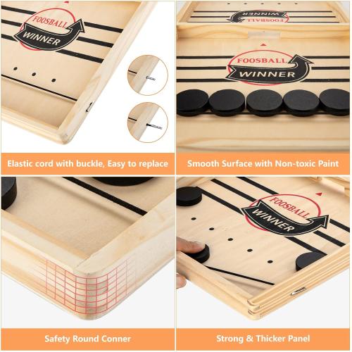 Fast Sling Puck Game - Wooden Hockey Table Board Game with Spare Parts | Indoor 2 Player Tabletop Fast-Paced Slingshot Battle for Adults, Kids & Family Night or Friends Party | Large Size
