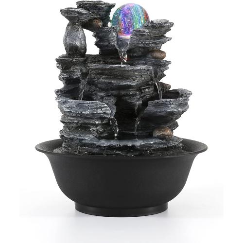 Dyna-Living Tabletop Water Fountain Indoor Waterfalls Fountains with Colored LED Light Decorative Feng Shui Tabletop Fountain with Automatic Pump Best Home Gifts for Friends or Family