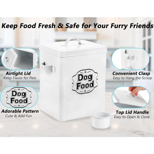 Youeon 5-7 Lbs(25 Cup) Metal Dog Food Storage Container with Lid and Scoop, Airtight Dog Treat Container, Farmhouse Pet Food Storage Container, Cute Dog Food Canister, Gift for Dogs and Owners, White