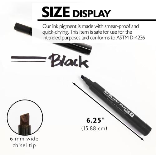 BAZIC PRODUCTS Permanent Marker Chisel Tip, Jumbo Wide Black Color Markers, Coloring on Plastic Wood Metal Glass Stone for Art Office (3/Pack), 1-Pack