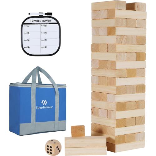 Giant Tumble Tower, 56 PCS Wooden Stacking Game (Stack to 3.5FT) - Pine Stack Timber Board Play with Carrying Bag-Classic Indoor/Outdoor Games for Adults Family