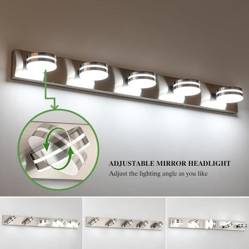 Bicrink Brushed Nickel Bathroom Light Fixtures Over Mirror, 5-Light Bathroom Vanity Light, LED Dimmable Bath Lights, Modern Wall Mounted Lighting Fixture with Rotating Lamp Head