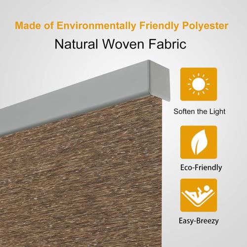 Persilux Cordless Roller Blinds - Light Filtering, Free-Stop, Thermal Insulation for Windows (Brown, 32 W x 72 H) Natural Woven Fabric Privacy Shades for Home, Office